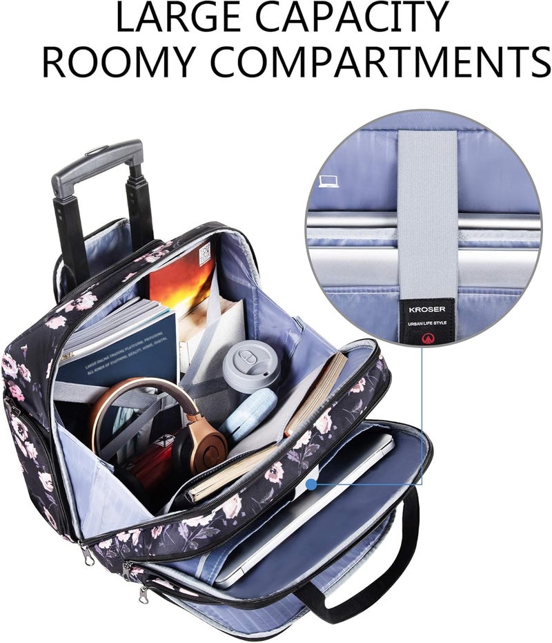 KROSER Rolling Laptop Bag Premium Rolling Laptop Briefcase Computer Bag Fits Up to 15.6 Inch Laptop Overnight Bag with RFID Pockets for Travel/Business/Women - Image 3